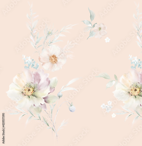  Flowers watercolor illustration.Manual composition.Big Set watercolor elements   Design for textile  wallpapers   Element for design Greeting card