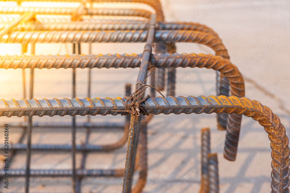 Construction worker Making Reinforcement steel rod and deformed bar with rebar at construction site. Construction worker Making Reinforcement steel rod and deformed bar with rebar at construction site.
