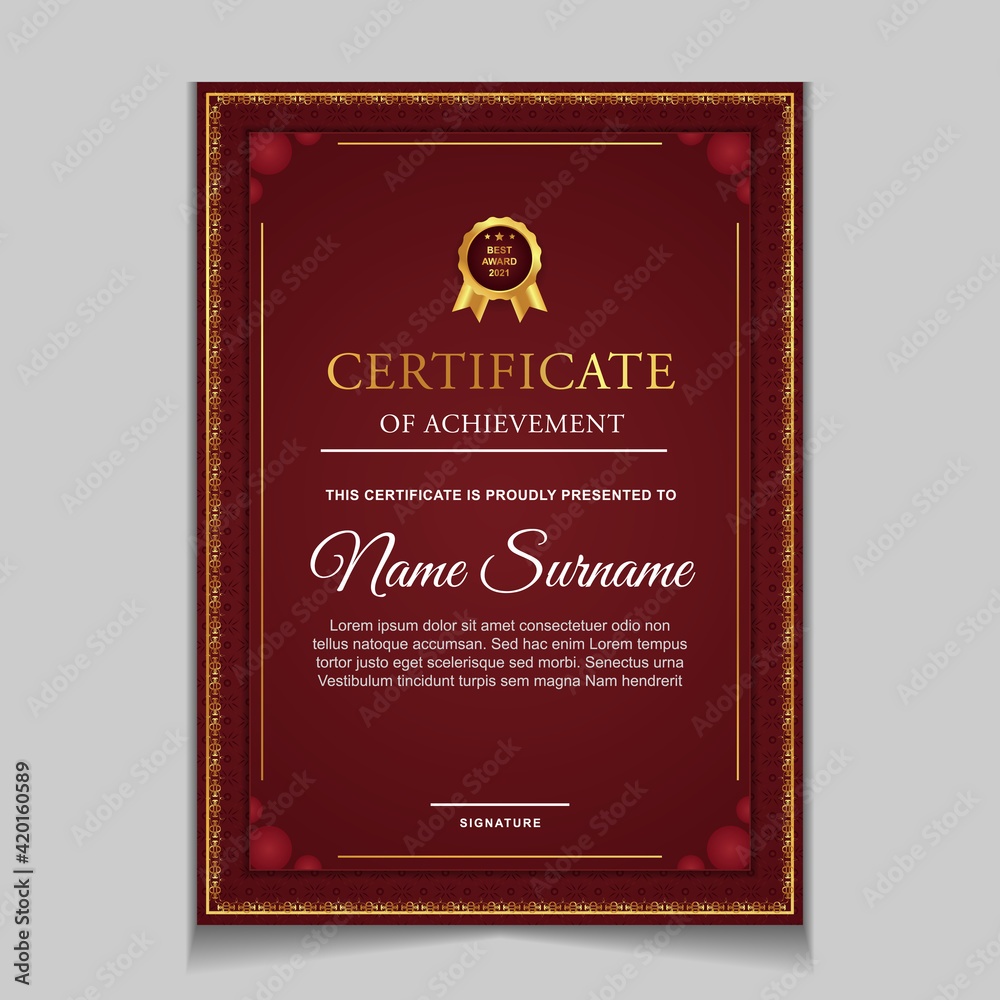 Certificate of achievement border design templates with elements of  luxury gold badges and modern line patterns. vector graphic print layout can use For award, appreciation, education