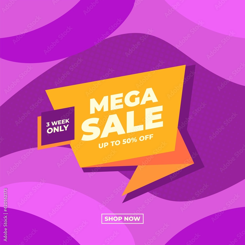 Mega sale yellow and purple abstract sale banner promotion shop now