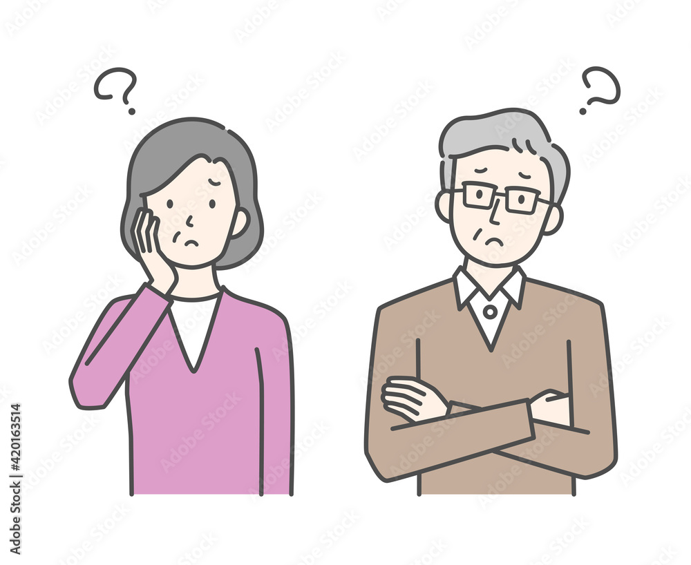 疑問ポーズのシニア夫婦