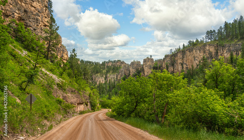 Drive to Roughlock Falls in Spearfish Canyon Scenic Byway, South Dakota Black Hills