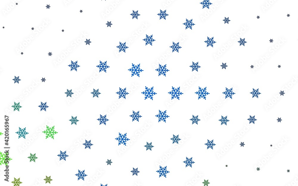Light Blue, Green vector pattern with christmas snowflakes, stars. Light Blue, Green vector pattern with christmas snowflakes, stars.