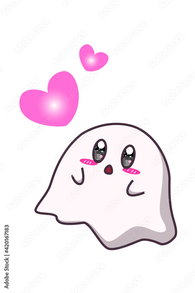 A cute ghost with hearts cartoon illustration