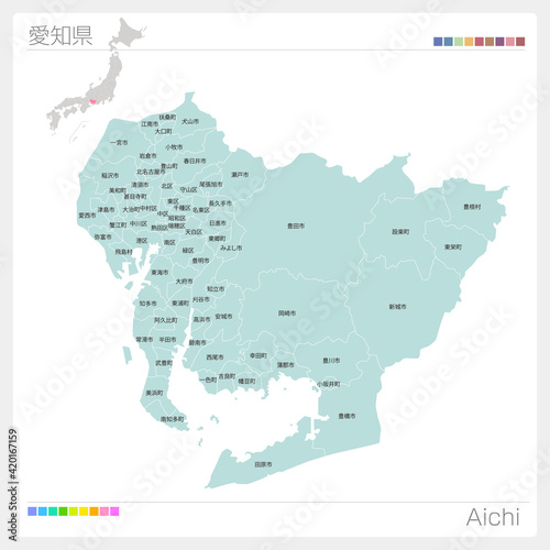 愛知県の地図・Aichi・市町村名（市町村・区分け）