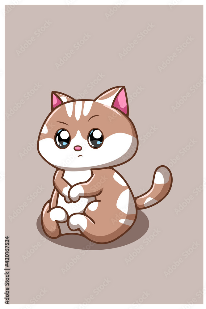 A cute and sad baby cat cartoon illustration A cute and sad baby cat cartoon illustration