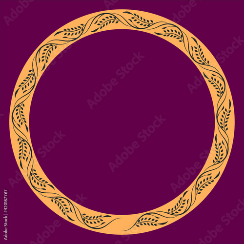 	
Vector round monochrome European frame. Greek floral meander pattern. Circle with abstract floral Roman ornament.