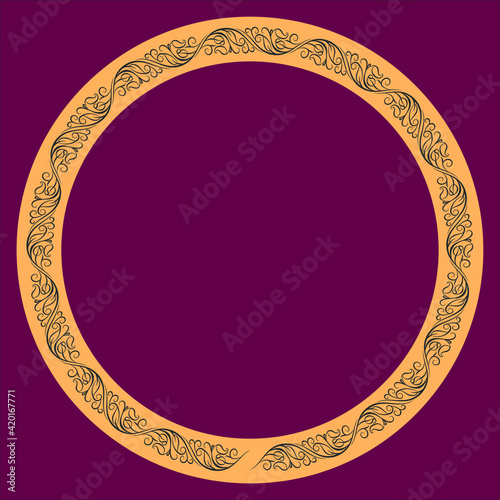 	
Vector round monochrome European frame. Greek floral meander pattern. Circle with abstract floral Roman ornament.