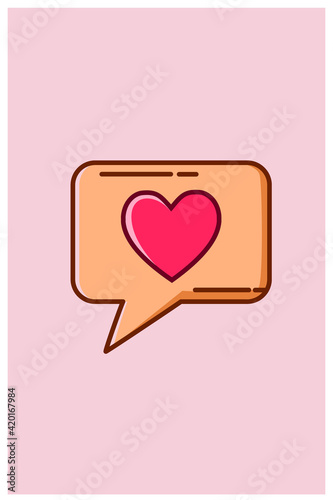 Chat with love icon notification cartoon illustration