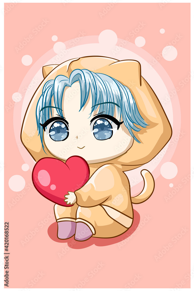 Cute and cool little boy with love design character cartoon illustration Cute and cool little boy with love design character cartoon illustration