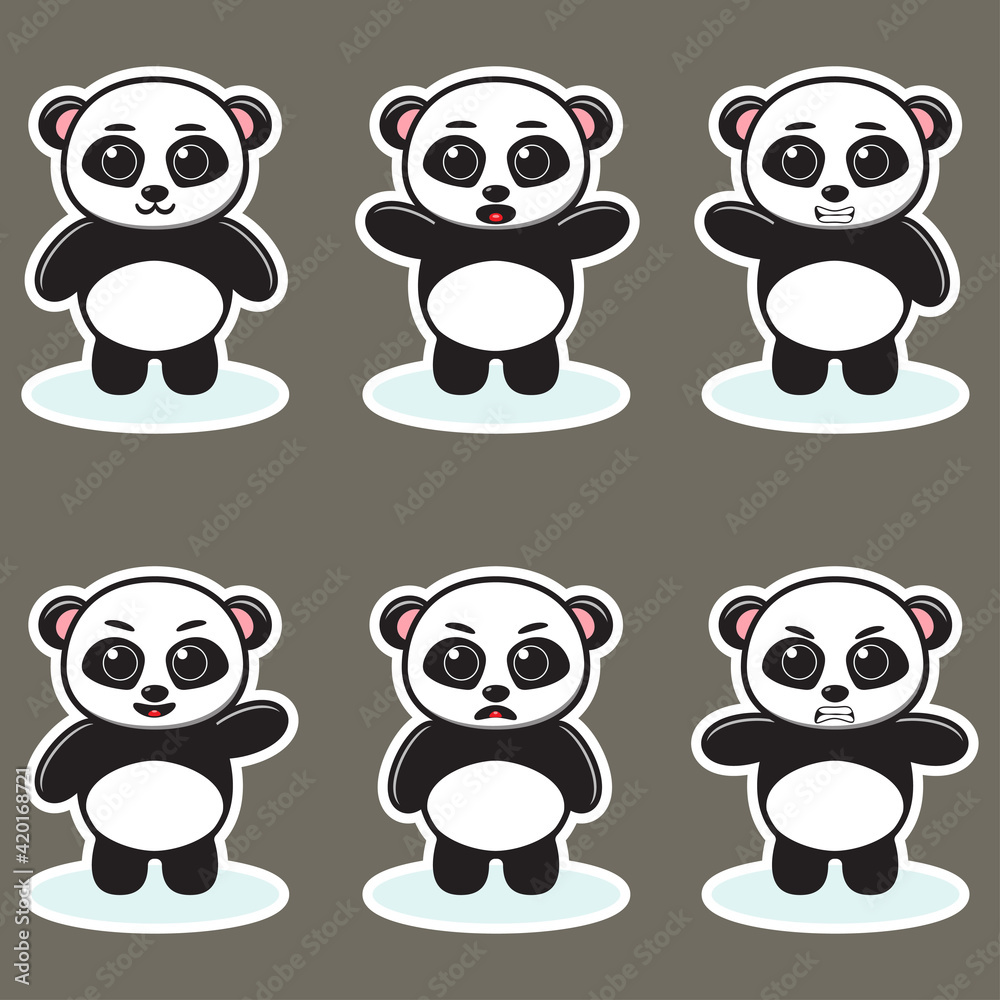 Vector illustration of cute Panda cartoon. Cute Panda expression character design bundle. Good for icon, logo, label, sticker, clipart.
