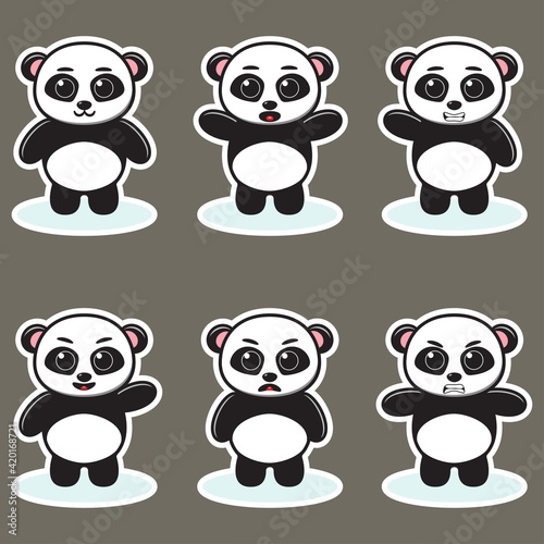 Fototapeta Naklejka Na Ścianę i Meble -  Vector illustration of cute Panda cartoon. Cute Panda expression character design bundle. Good for icon, logo, label, sticker, clipart.