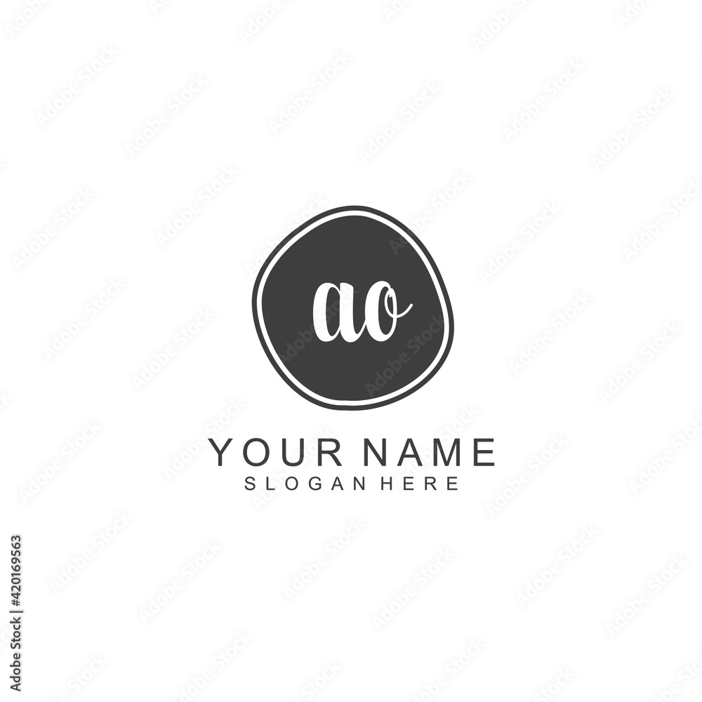 AO beautiful Initial handwriting logo template AO beautiful Initial handwriting logo template