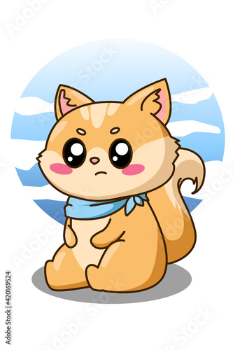 Happy and funny little cat cartoon illustration