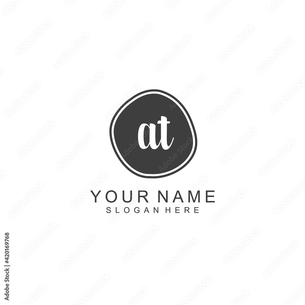 AT beautiful Initial handwriting logo template AT beautiful Initial handwriting logo template
