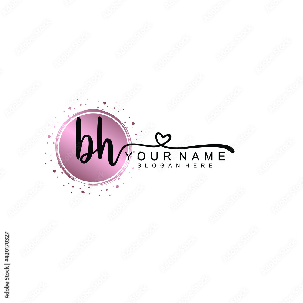 BH beautiful Initial handwriting logo template