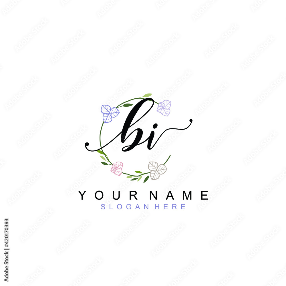 BI beautiful Initial handwriting logo template BI beautiful Initial handwriting logo template