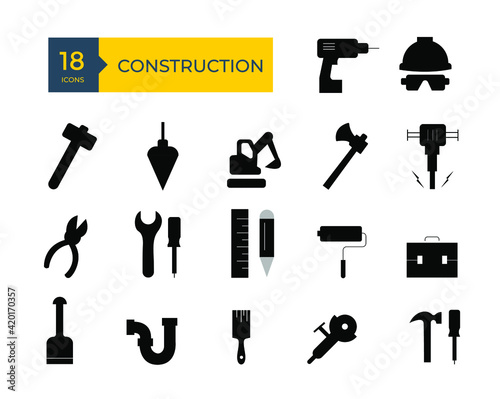 construction web icon set, home repair tools web icon set. Thin line web icons collection. construction icons, building, repair tools