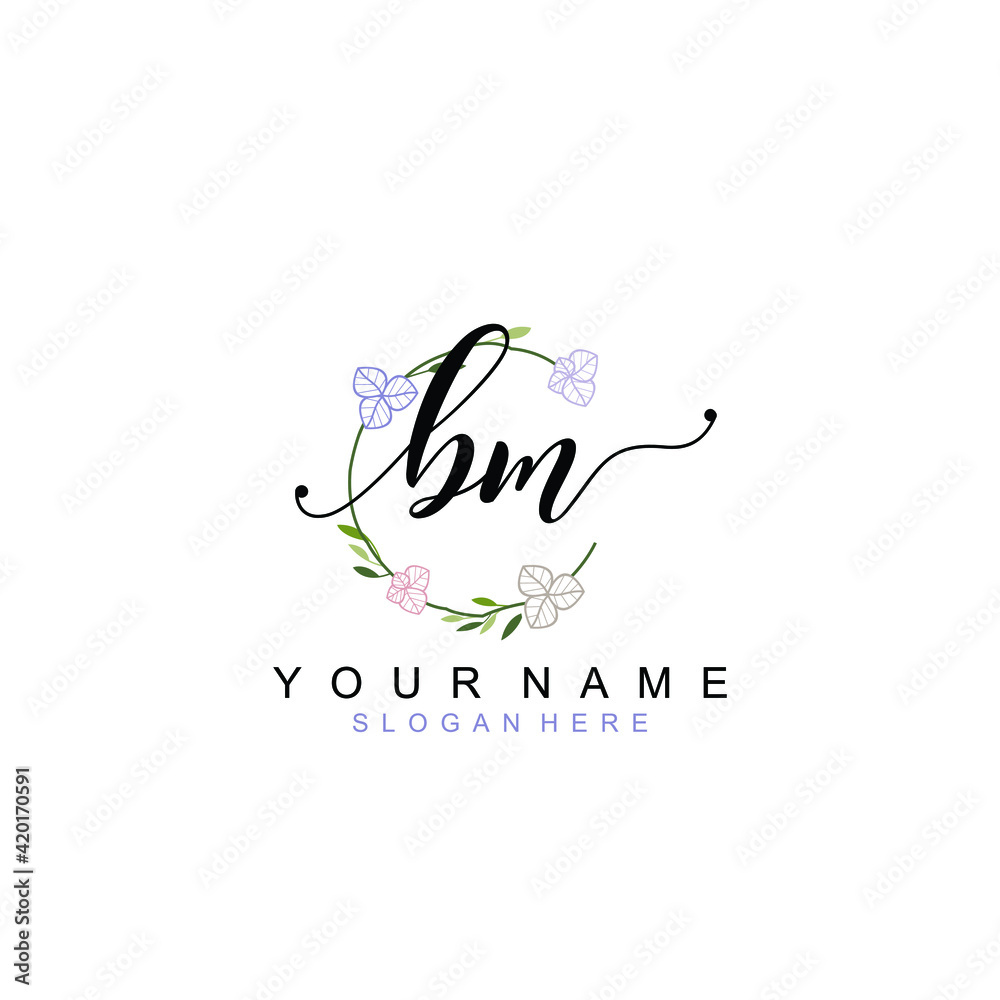 BM beautiful Initial handwriting logo template BM beautiful Initial handwriting logo template