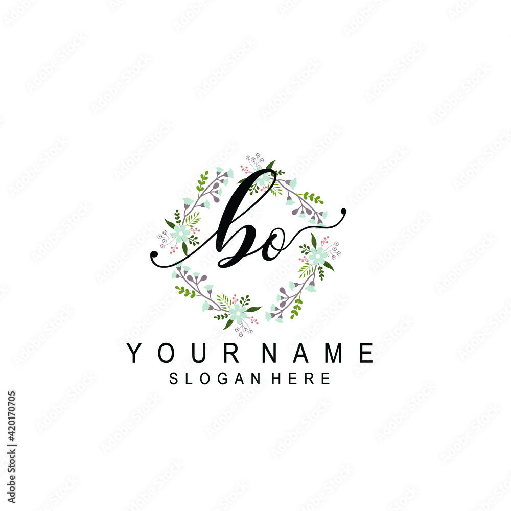 BO beautiful Initial handwriting logo template BO beautiful Initial handwriting logo template