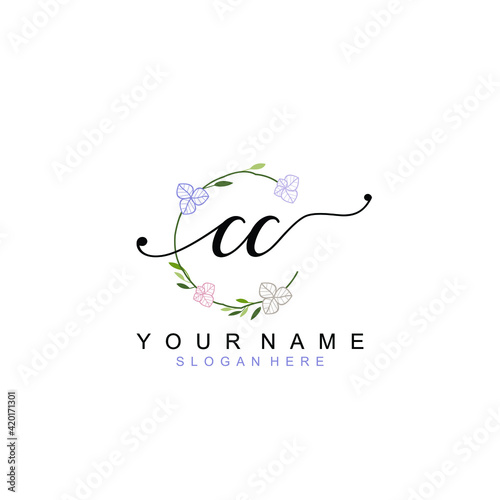 CC beautiful Initial handwriting logo template