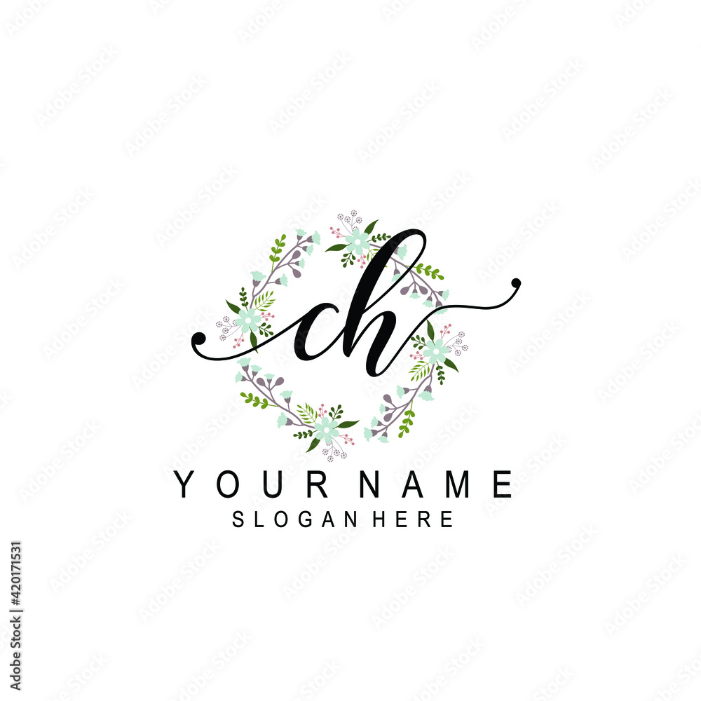 CH beautiful Initial handwriting logo template CH beautiful Initial handwriting logo template
