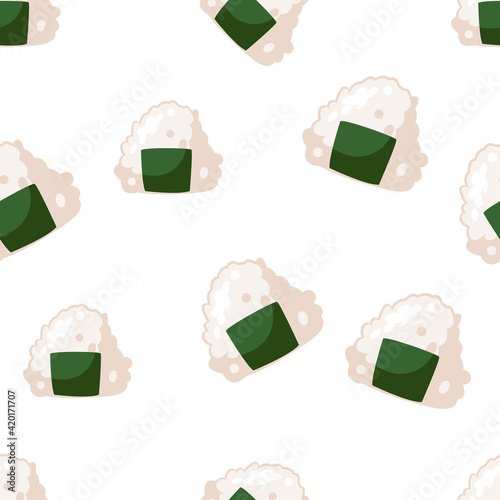 Delicious onogiri Japanese rice ball seamless pattern vector illustration, seamless pattern for textile or wrapping