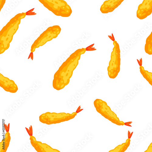 Delicious tempura Japanese fried shrimp seamless pattern vector illustration, seamless pattern for textile or wrapping