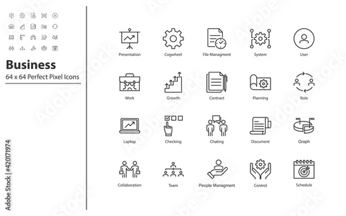 set of business thin line icons 64x64 px, management, business people, organization