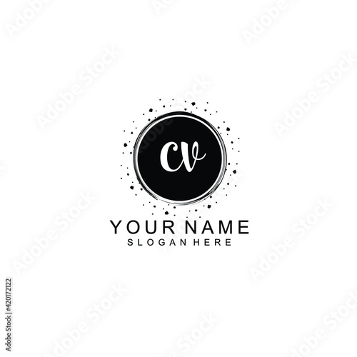 CV beautiful Initial handwriting logo template