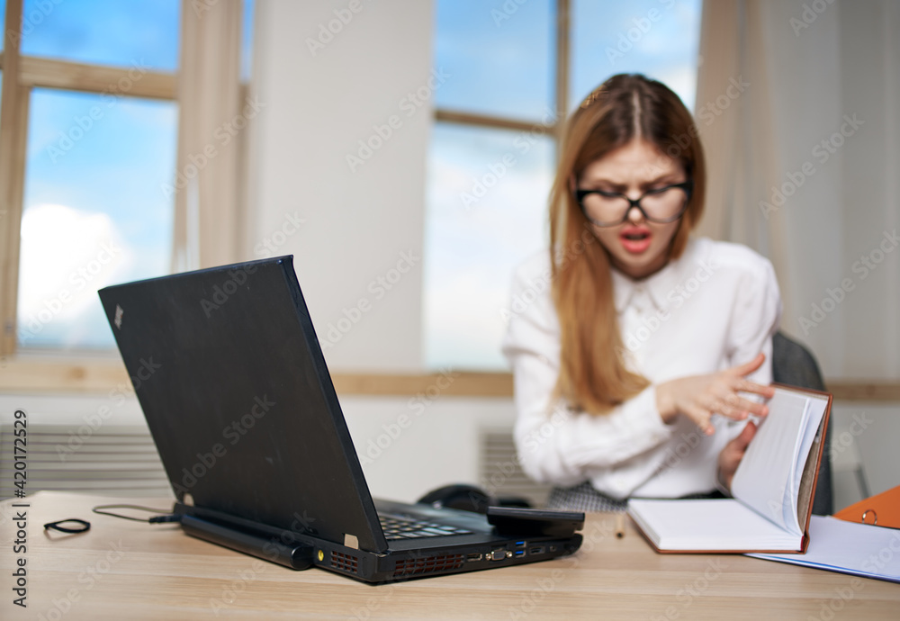 Business woman working desk laptop office finance lifestyle Business woman working desk laptop office finance lifestyle