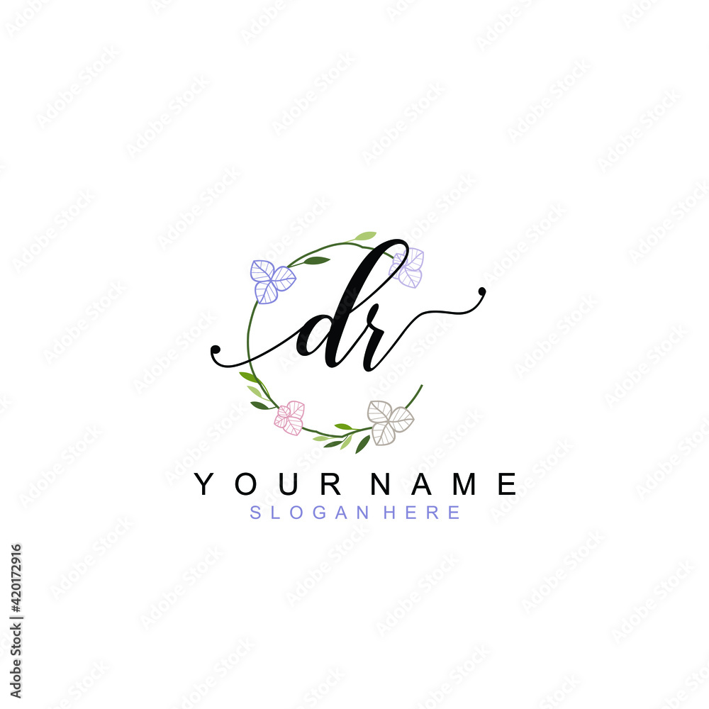 DR beautiful Initial handwriting logo template DR beautiful Initial handwriting logo template