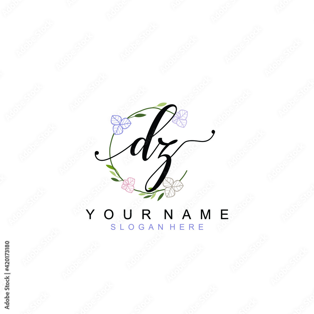 DZ beautiful Initial handwriting logo template DZ beautiful Initial handwriting logo template