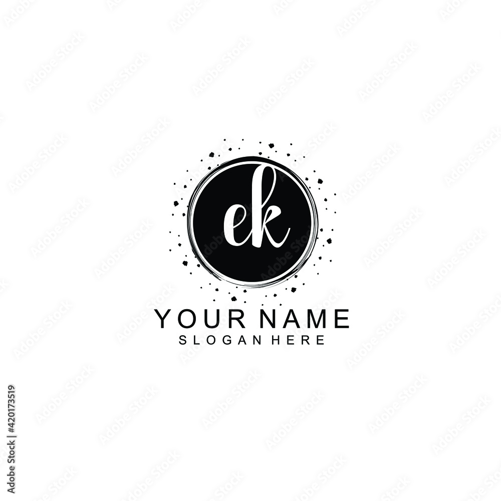 EK beautiful Initial handwriting logo template EK beautiful Initial handwriting logo template