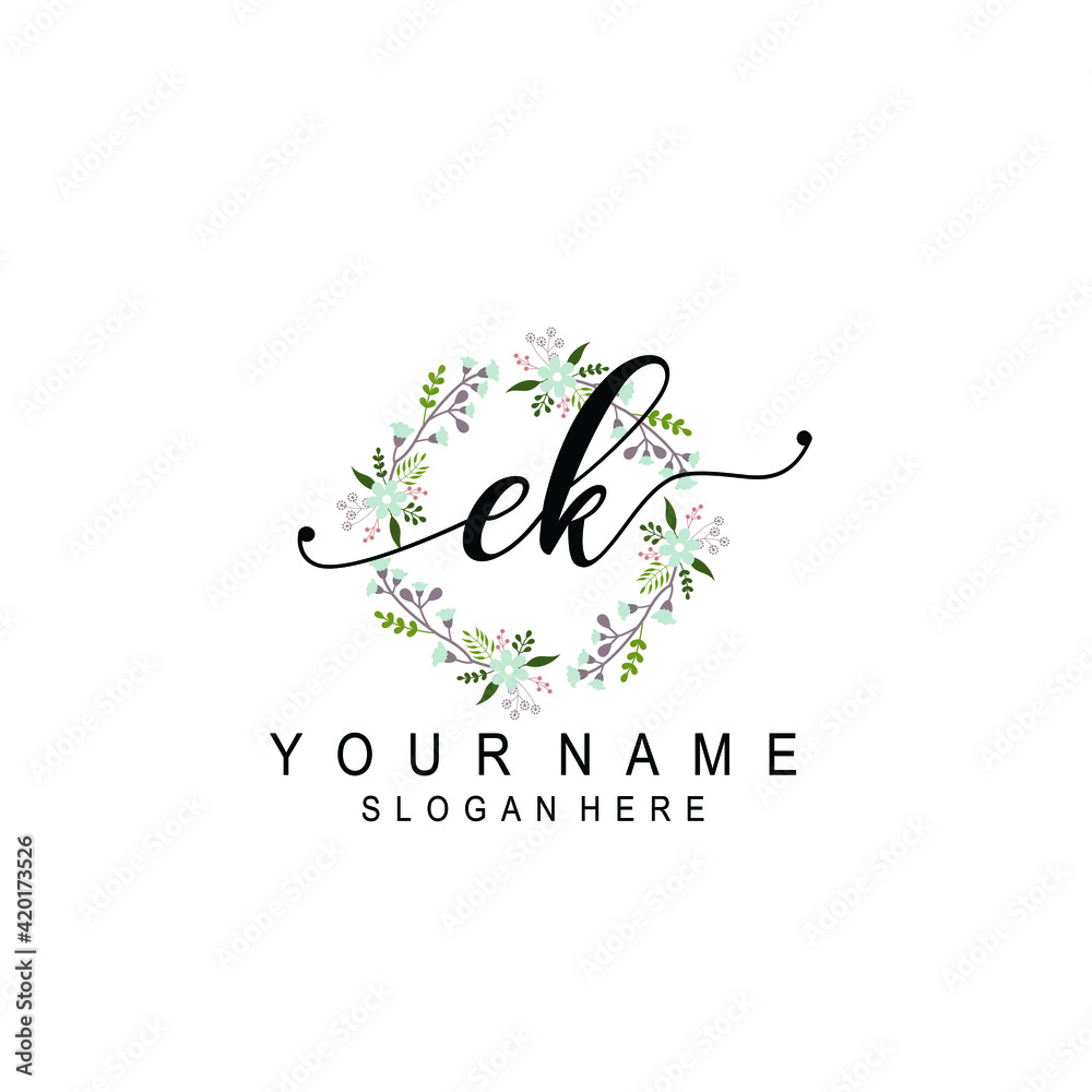 EK beautiful Initial handwriting logo template EK beautiful Initial handwriting logo template