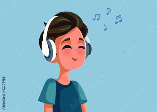 Happy Teen Boy Listening to Music