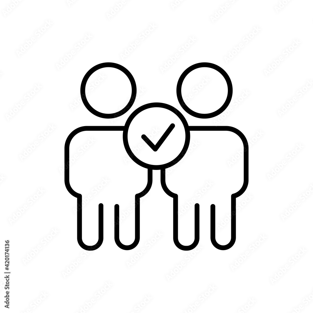 People line icon with check. friendship. Editable stroke. Design template vector People line icon with check. friendship. Editable stroke. Design template vector
