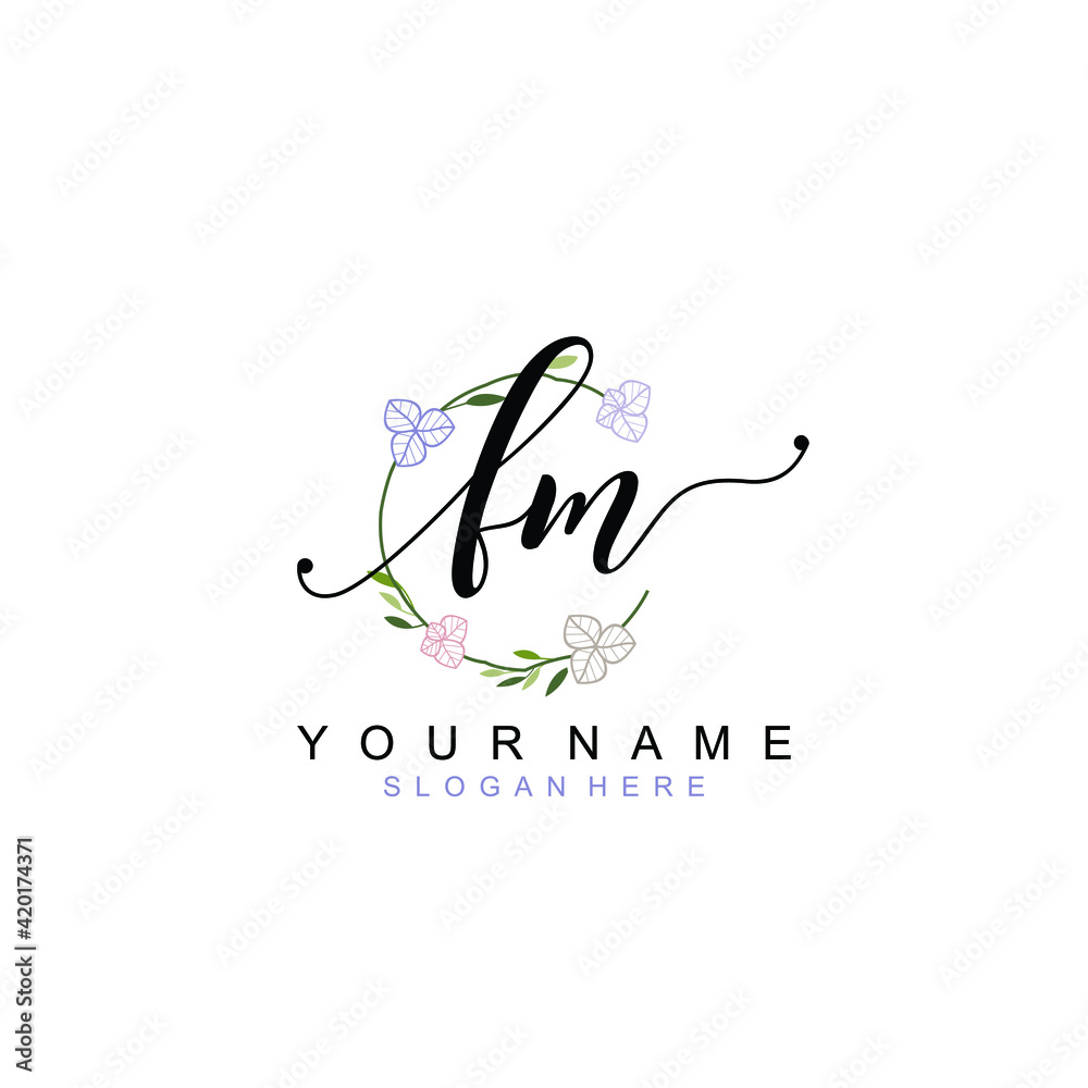 FM beautiful Initial handwriting logo template FM beautiful Initial handwriting logo template