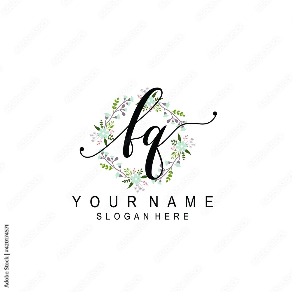 FQ beautiful Initial handwriting logo template FQ beautiful Initial handwriting logo template