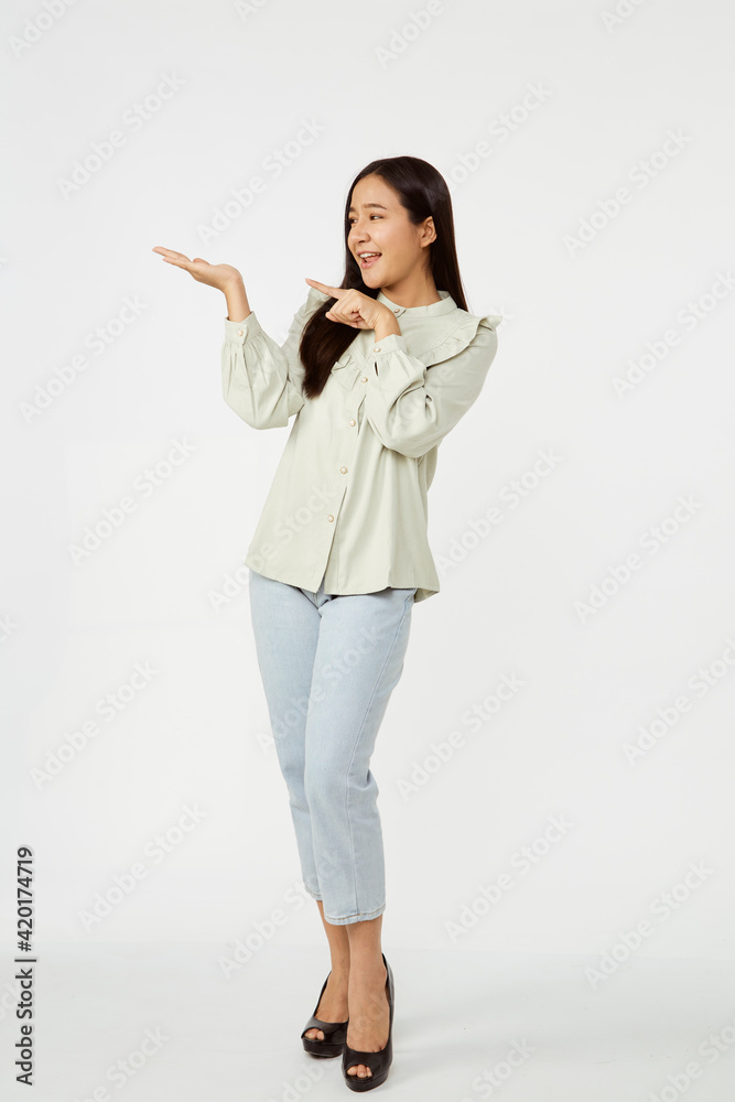 Fashion model wearing jeans shirt with emotions Fashion model wearing jeans shirt with emotions
