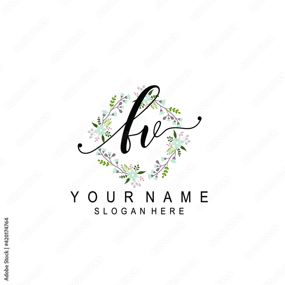 FV beautiful Initial handwriting logo template FV beautiful Initial handwriting logo template