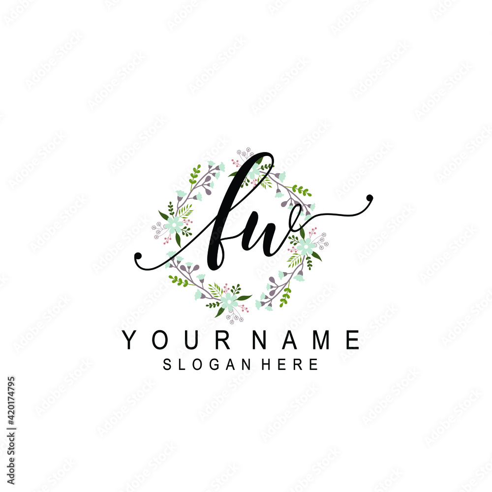 FW beautiful Initial handwriting logo template FW beautiful Initial handwriting logo template