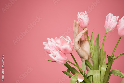 Bouquet of flowers pink background holiday gift © SHOTPRIME STUDIO