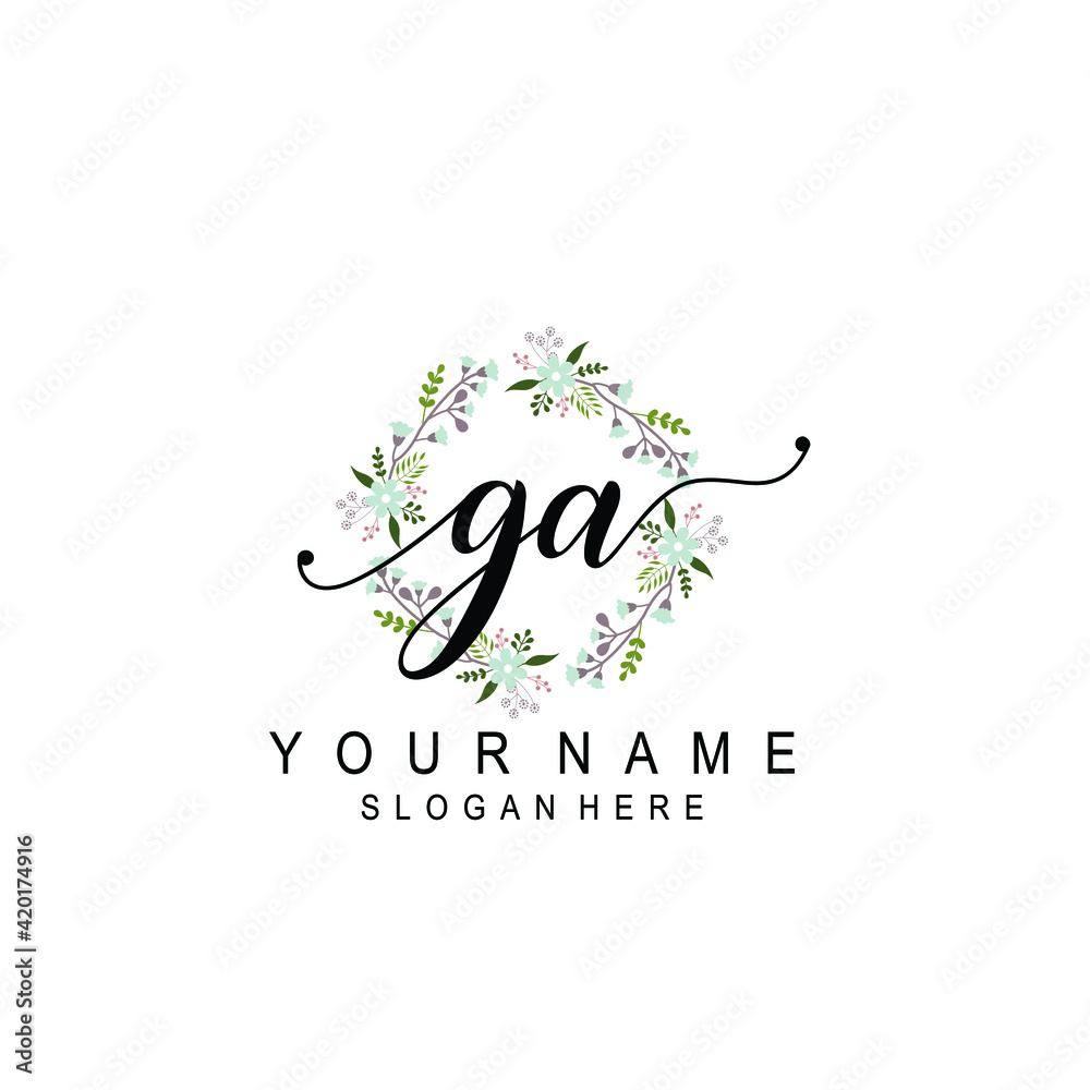 GA beautiful Initial handwriting logo template GA beautiful Initial handwriting logo template