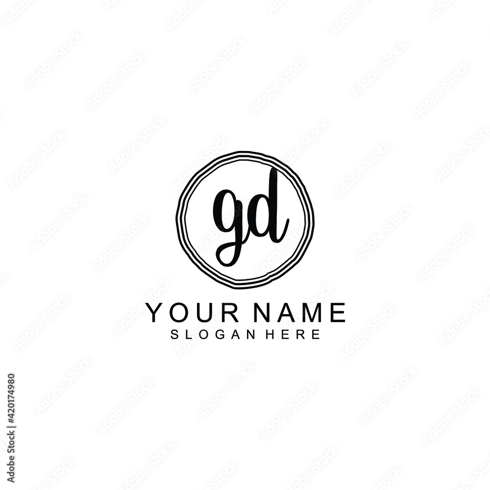 GD beautiful Initial handwriting logo template GD beautiful Initial handwriting logo template