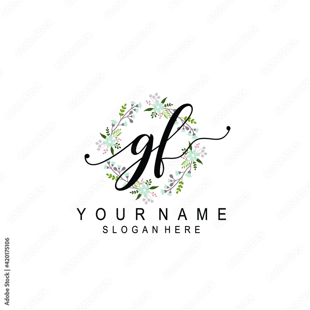 GF beautiful Initial handwriting logo template GF beautiful Initial handwriting logo template