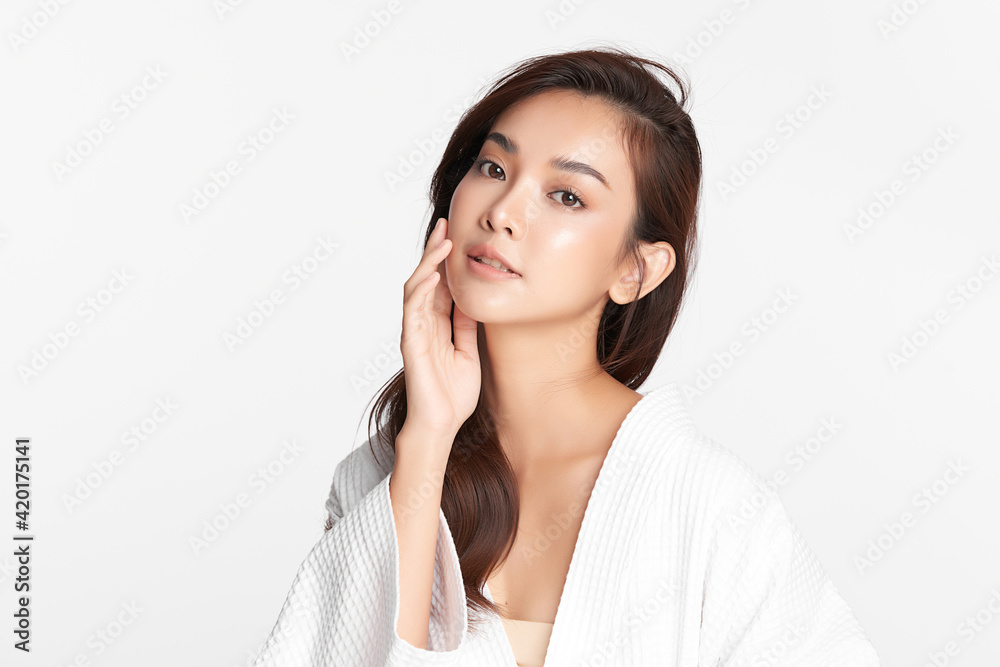 Beautiful young asian woman with clean fresh skin on white background, Face care, Facial treatment, Cosmetology, beauty and spa, Asian women portrait