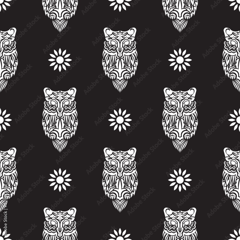 Simple owl seamless pattern in boho style. Good for backgrounds and prints. Vector illustration.