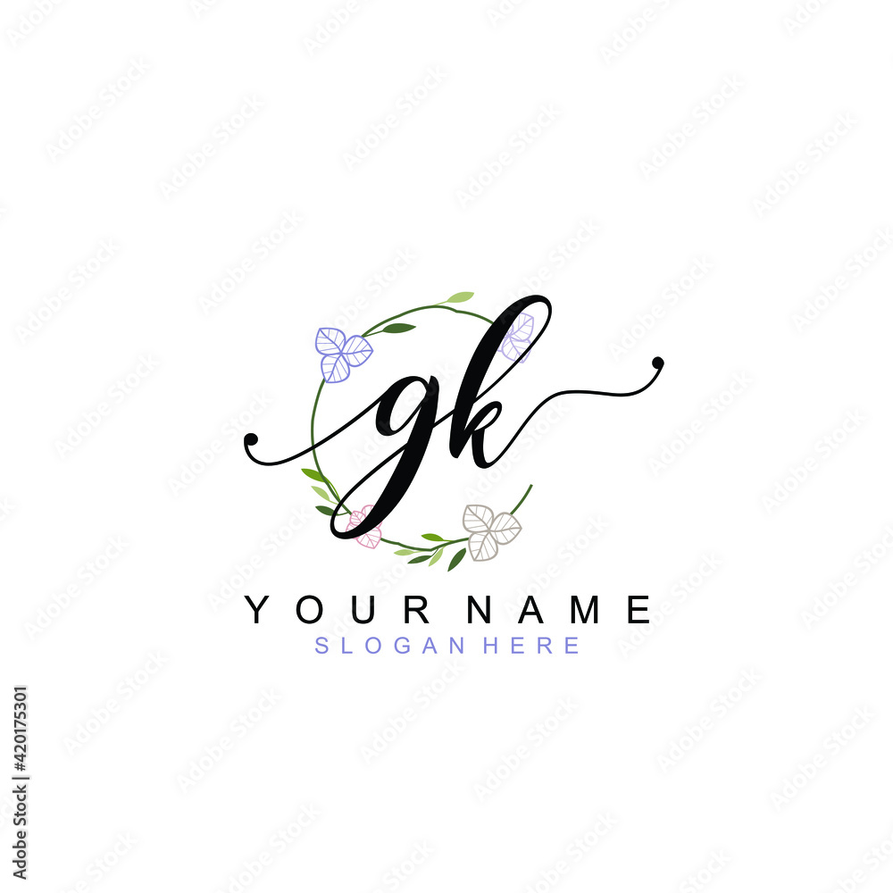 GK beautiful Initial handwriting logo template GK beautiful Initial handwriting logo template
