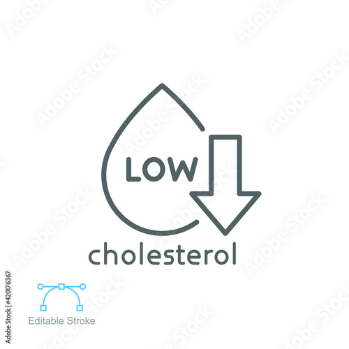 Low cholesterol icon. Symptoms of Metabolic Syndrome. Low HDL-Cholesterol. heart care cardiology sign. outline  style. Editable stroke Vector illustration. Design on white background. EPS 10
